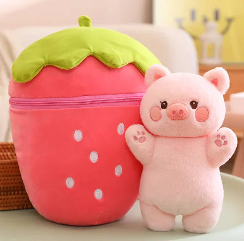 30-80CM Creative Strawberry Carrot Plush Bag Kawaii Pig Rabbit Hidden in it Soft Stufffed Pillow [Private Listing U1097403]