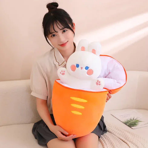 30-80CM Creative Strawberry Carrot Plush Bag Kawaii Pig Rabbit Hidden in it Soft Stufffed Pillow [Private Listing U1097403]