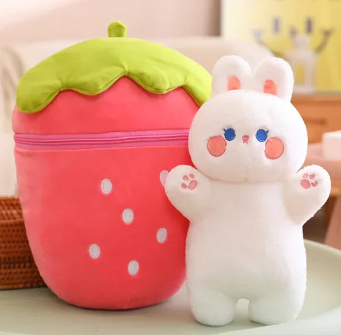 30-80CM Creative Strawberry Carrot Plush Bag Kawaii Pig Rabbit Hidden in it Soft Stufffed Pillow [Private Listing U1097403]