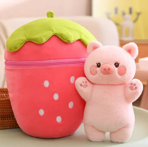 30-80CM Creative Strawberry Carrot Plush Bag Kawaii Pig Rabbit Hidden in it Soft Stufffed Pillow [Private Listing U1097403]