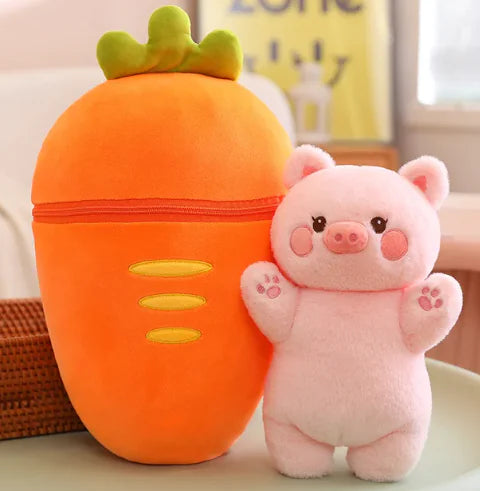 30-80CM Creative Strawberry Carrot Plush Bag Kawaii Pig Rabbit Hidden in it Soft Stufffed Pillow [Private Listing U1097403]