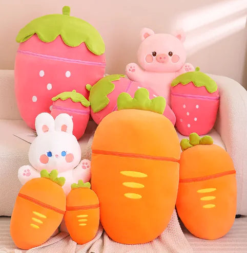 30-80CM Creative Strawberry Carrot Plush Bag Kawaii Pig Rabbit Hidden in it Soft Stufffed Pillow [Private Listing U1097403]